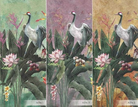 A314-colors-red-crowned-cranes-in-tropical-flowers-poster-mural-wallpaper-tropikal-ciceklerdeki-kirmizi-basli-turnalar-poster-duvar-kagidi-amazon
