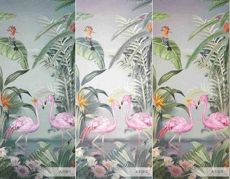 A319-colors-flamingos-in-tropical-forest-poster-mural-wallpaper-tropikal-ormandaki-flamingolar-poster-duvar-kagidi-amazon