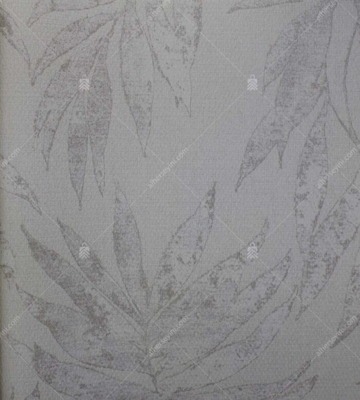 1012-1 Beyaz ve Krem Yaprak Desenli Duvar Kağıdı