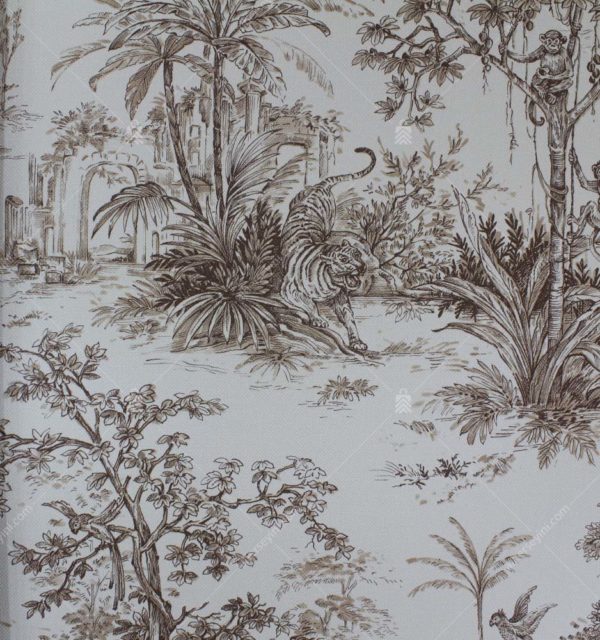 9909-5 Kahverengi Tropikal Hayvanlar Desenli Duvar Kağıdı