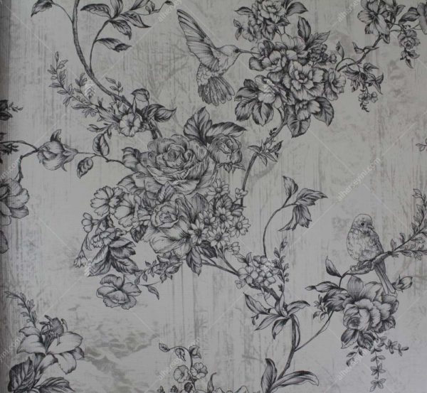 9914-1 Beyaz ve Siyah Modern Çiçekli Duvar Kağıdı