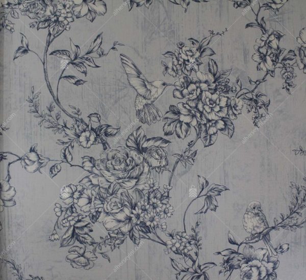 9914-2 Mavi ve Beyaz Modern Çiçekli Duvar Kağıdı