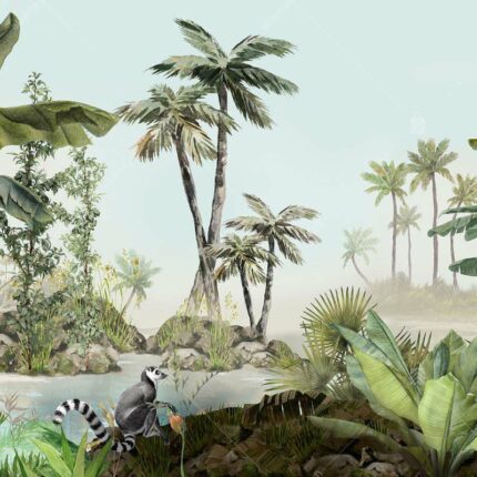 A303-1 Amazon Tropikal Ormandaki Lemurlar Poster Duvar Kağıdı