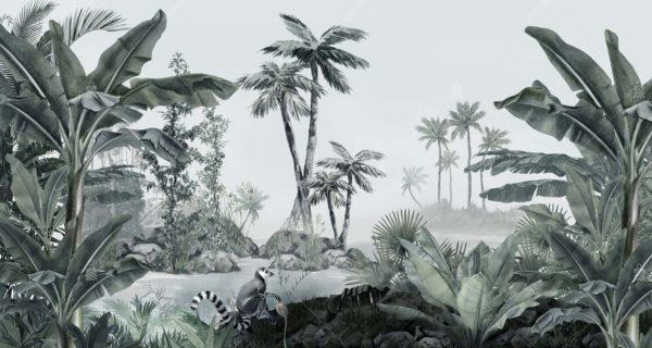 A303-2 Amazon Tropikal Ormandaki Lemurlar Poster Duvar Kağıdı
