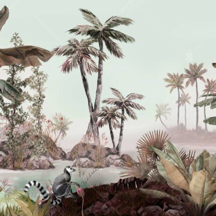A303-3 Amazon Tropikal Ormandaki Lemurlar Poster Duvar Kağıdı