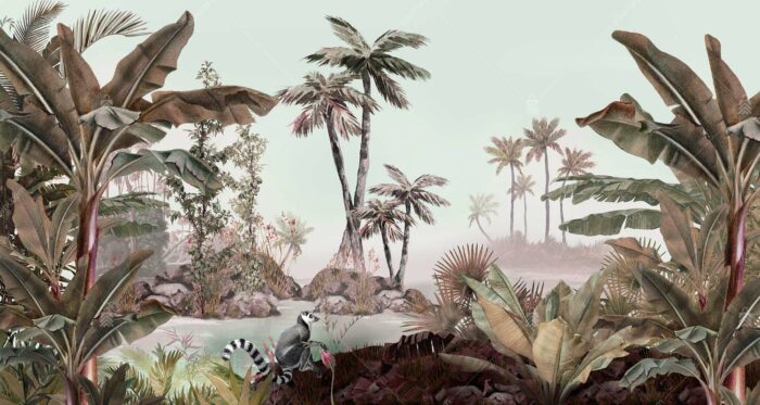 A303-3 Amazon Tropikal Ormandaki Lemurlar Poster Duvar Kağıdı