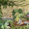 A311-2 Amazon Tropikal Ormandaki Kaplan ve Papağanlar Poster Duvar Kağıdı