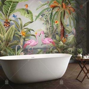 A319-3 Amazon Tropikal Ormandaki Flamingolar Poster Duvar Kağıdı Uygulama