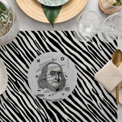 ASK2107 İkonik Tasarım Benjamin Franklin Zebra Desenli Kumaş Amerikan Servis