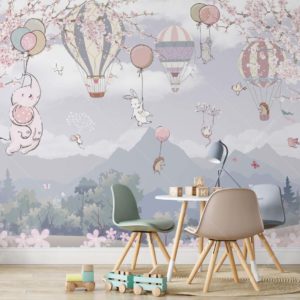 GRP2017 Girift Fare Tavşan Kirpi Fil ve Balon Tasarımlı Duvar Posteri Uygulama