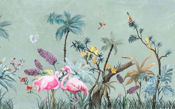 GRP3003 Girift Tropikal Ormandaki Flamingolar Duvar Posteri