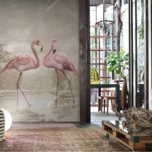 GRP3009 Girift Flamingolar Tropikal Duvar Posteri Uygulama