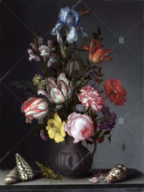 GRP5006 Girift Kabuklu ve Böcekli Vazoda Çiçekler Duvar Posteri