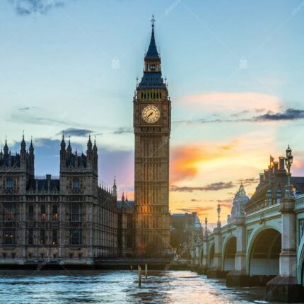M865-4 Moneta Londra Big Ben ve Westminster Köprüsü Manzarası Duvar Posteri