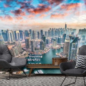 M880 Moneta Dubai Şehri Marina Binaların Havadan Manzarası Duvar Posteri Uygulama