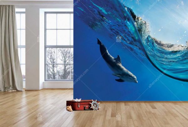 M885 Moneta Yunus Balığı Dalgaların Altında Tasarım Duvar Posteri Uygulama
