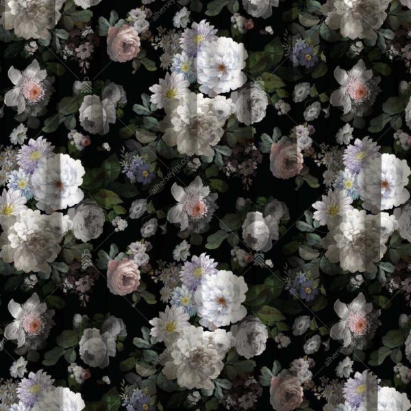 P100 Adahome Siyah Çiçek Desenli Perde Detay