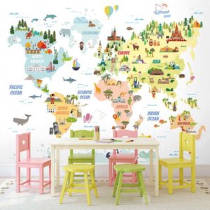 2173 Warner Bros Çocuk Temalı Dünya Haritas Duvar Posteri Uygulama