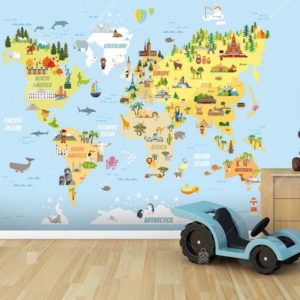 2174 Warner Bros Çocuk Temalı Dünya Haritas Duvar Posteri Uygulama