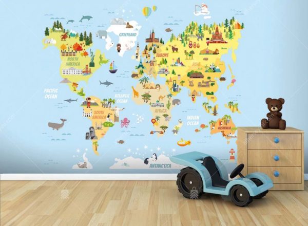 2174 Warner Bros Çocuk Temalı Dünya Haritas Duvar Posteri Uygulama