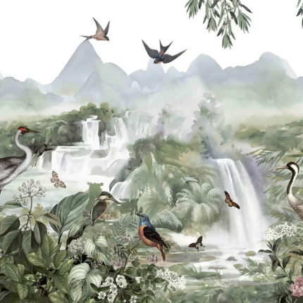 GRP020005 Tropikal Kuş Cenneti Çizim Poster Duvar Kağıdı