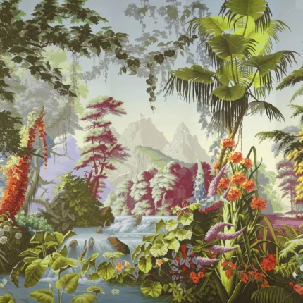 GRP020063 Tropikal Ağaçlar ve Yapraklar Poster Duvar Kağıdı