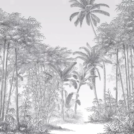 GRP020081 Tropikal Orman Siyah Beyaz Poster Duvar Kağıdı