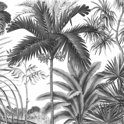 GRP030011 Siyah Beyaz Tropikal Ağaçlı Poster Duvar Kağıdı