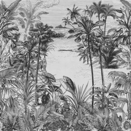 GRP040085 Siyah Beyaz Ağaçlar ve Tropikal Bitkiler Poster Duvar Kağıdı