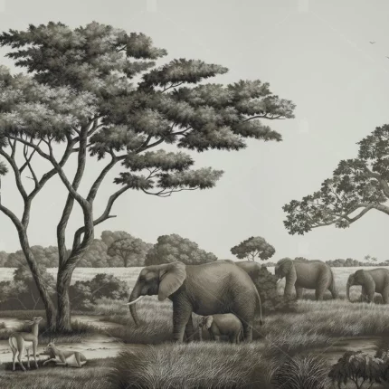 GRP060204 Zürafalar ve Filler Tropikal Poster Duvar Kağıdı