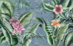 GRP090038 Tropikal Yapraklı ve Çiçekli Poster Duvar Kağıdı