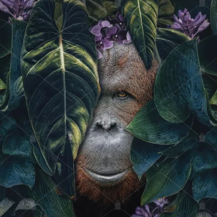 GRP220083 Yaprakların Arasındaki Orangutan Poster Duvar Kağıdı
