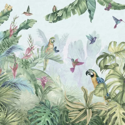 GRP250007 Papağan ve Tropikal Yapraklar Poster Duvar Kağıdı