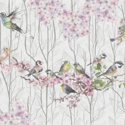 GRP250054 Kuş ve Çiçekler Soyut Poster Duvar Kağıdı