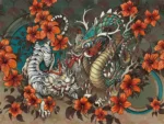 GRP350088 Kobra Yılanı ve Çiçek Desenli Poster Duvar Kağıdı
