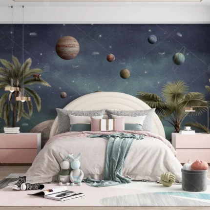 GRP510005 Tropikal Uzay ve Gezegenler Poster Duvar Kağıdı