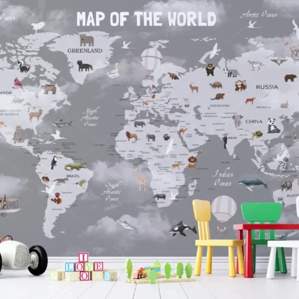 GRP520026 Dünya Haritası Eğitim Temalı Çocuk Poster Duvar Kağıdı