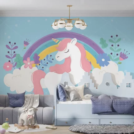 GRP540006 Gökkuşağı Unicorn Temalı Çocuk Odası Poster Duvar Kağıdı