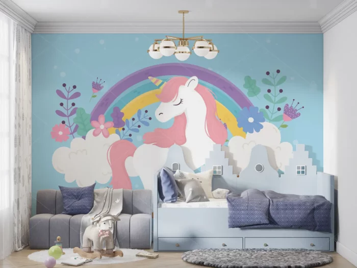 GRP540006 Gökkuşağı Unicorn Temalı Çocuk Odası Poster Duvar Kağıdı