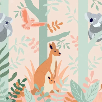 GRP540032 Ormandaki Koala ve Kangurular Poster Duvar Kağıdı
