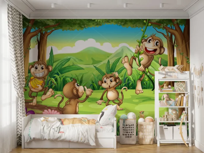 GRP540058 Ormandaki Maymunlar Çocuk Odası Poster Duvar Kağıdı