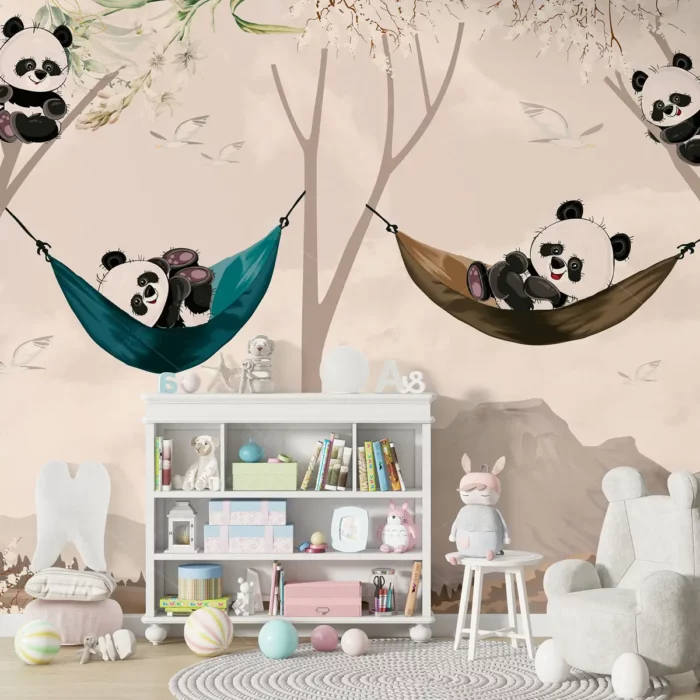 GRP540064 Ağaçta Uyuyan Pandalar Çocuk Odası Poster Duvar Kağıdı