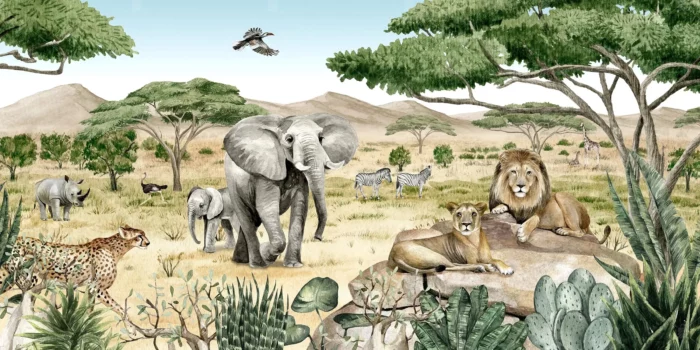 GRP550009 Afrika Tarzı Hayvanlar Çocuk Odası Poster Duvar Kağıdı