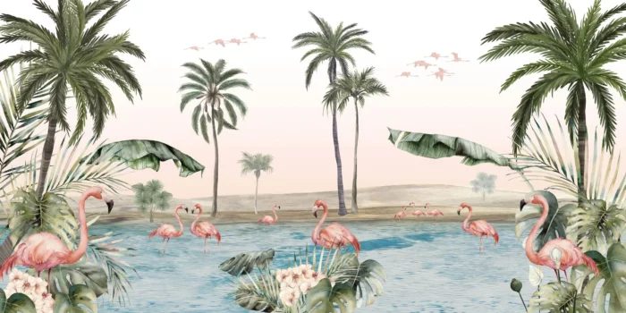 GRP550010 Flamingolar Gölün Etrafında Poster Duvar Kağıdı