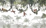GRP550021 Tropikal Ağaçlardan Sarkan Maymunlar ve Leopar Poster Duvar Kağıdı