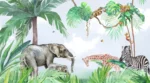 GRP550025 Çocuk Odası Filler Zürafa ve Zebra Tropikal Poster Duvar Kağıdı