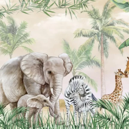 GRP550030 Afrikadaki Hayvanlar Çocuk Odası Tropikal Poster Duvar Kağıdı