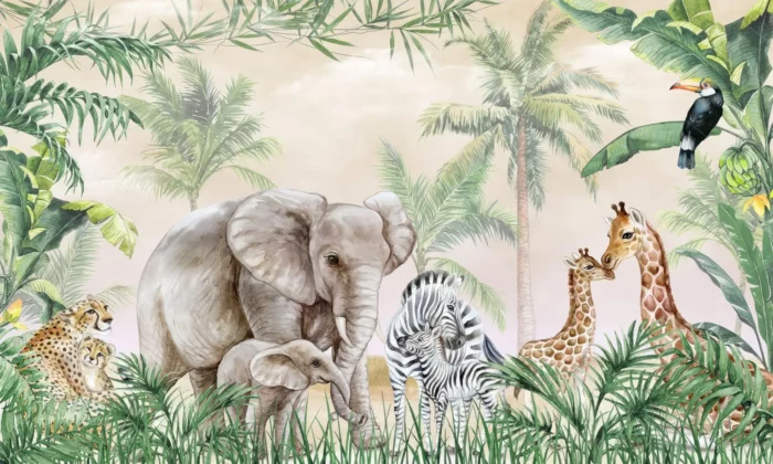 GRP550030 Afrikadaki Hayvanlar Çocuk Odası Tropikal Poster Duvar Kağıdı