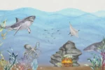 GRP560027 Hazineyi Koruyan Balıklar ve Ahtapot Çocuk Poster Duvar Kağıdı