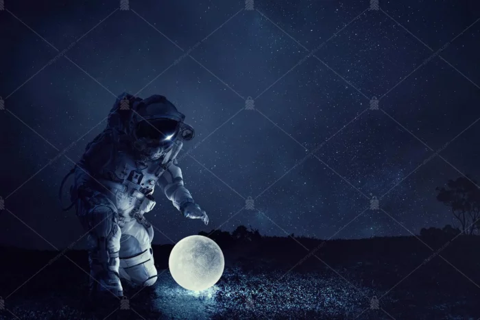 GRP630068 Ayı Tutmaya Çalışan Astronot Poster Duvar Kağıdı